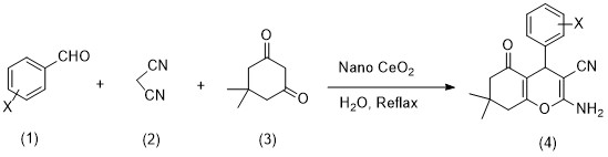 Aqueous media preparation of 2-amino-4H-benzopyran derivatives using cerium oxide nanoparticles as a recyclable catalyst 