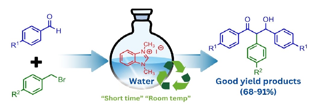 Benzimidazolium-Catalyzed Cross-Coupling of Aromatic Aldehydes and Benzyl Halides in Water: A Green and Efficient Synthesis of 3-Hydroxy-1,2,3-Triarylpropan-1-Ones 